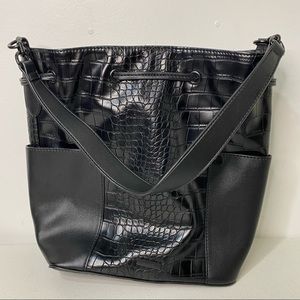 Aldo Black Croc Print Drawstring Purse